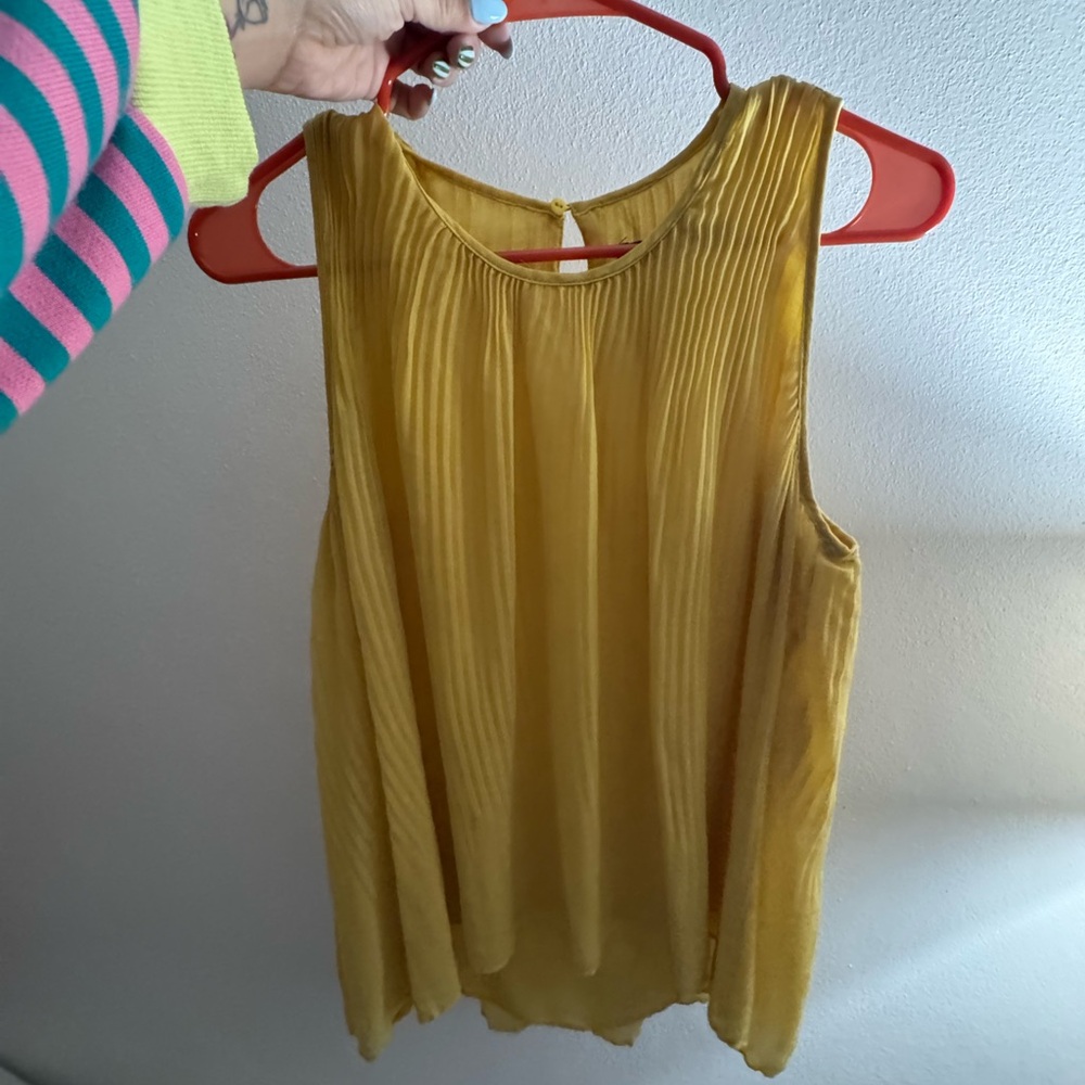 Zara Mustard Pleated Sleeveless Blouse